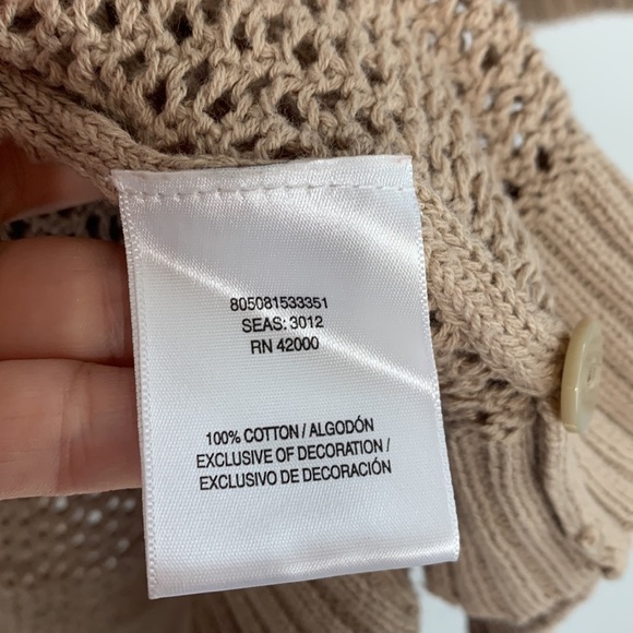 Jaclyn Smith Open Knit Khaki Cargo Cardigan small tan women’s top - Picture 7 of 7